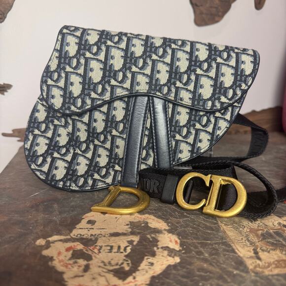 Dior Oblique Navy Trotter Saddle Belt Bag 40" Authentic CoA - Picture 1 of 8